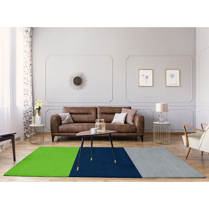 Tapis en polyester à rayures de football seattle, Rectangle 8 pi x 10 pi