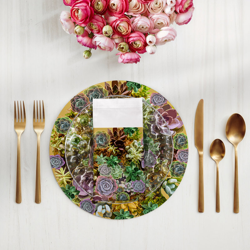 Succulents Cotton Sateen Dinner Napkins, Gold