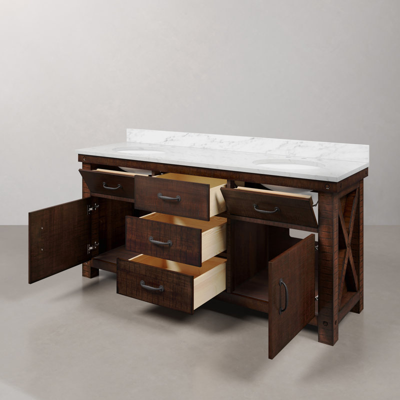 Aberdeen 72'' W Double Vanity, Rostic Sienna, Carrara White