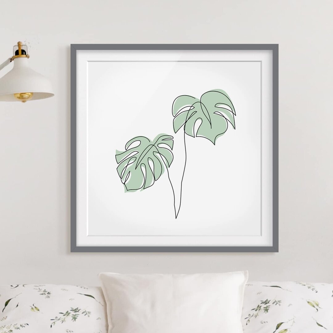 Gerahmtes Poster Leaves Monstera Line Art