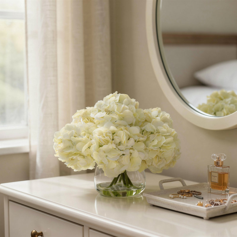 Hydrangeas in Glass Vase, White