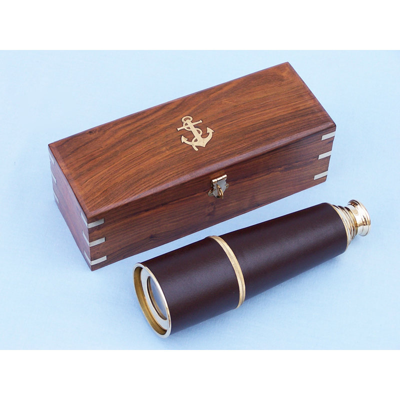 Spyglass en cuir deluxe class Admiral's, Laiton avec boîtier en bois de rose