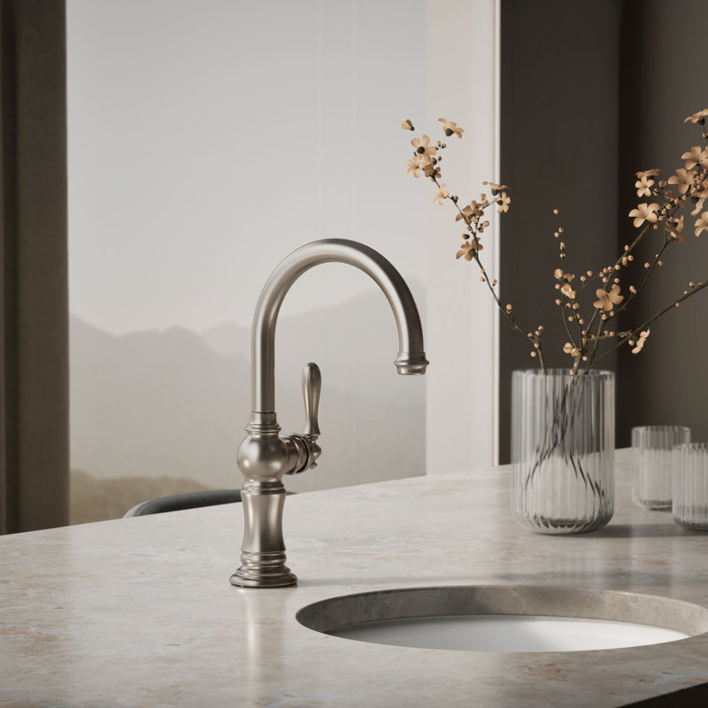 Artifacts Single-Hole Bar Faucet with Supply Lines, Vibrant Stainless