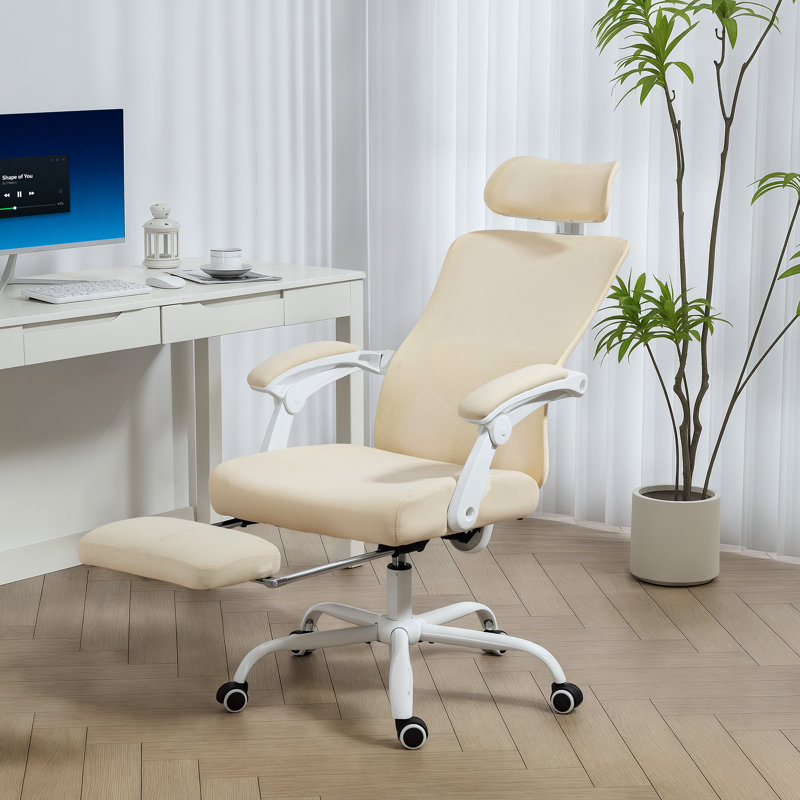 Fauteuil de bureau ergonomique, chaise d'ordinateur inclinable en filet, beige, Beige