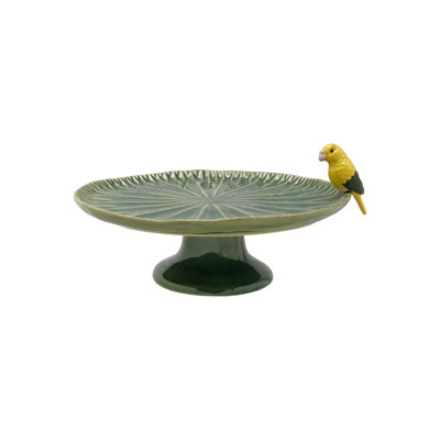 Round Stoneware Pedestal With 3D Bird