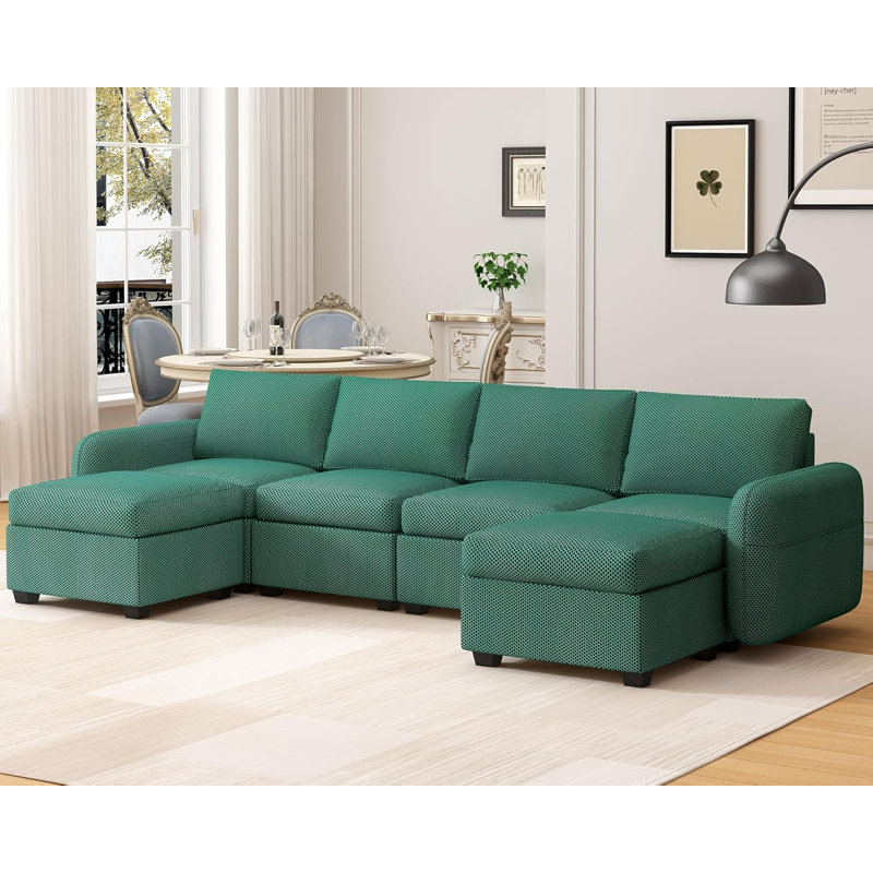 Canapé modulaire rembourré 6 pièces Jarielyz, Bleu-vert