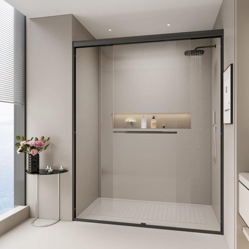 Porte de douche coulissante double 72 "H, Noir mat
