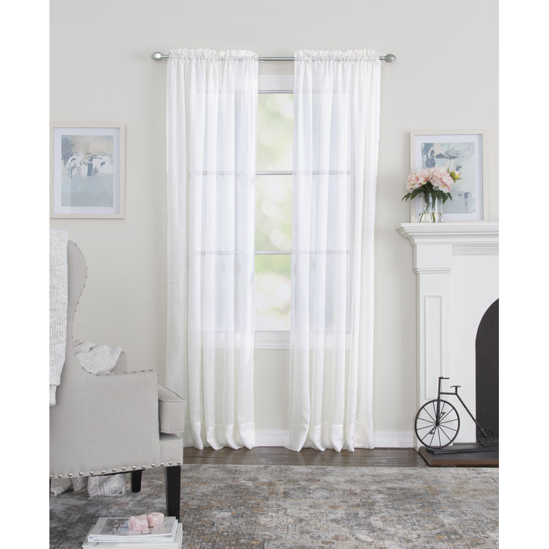 Girdhari 100% Polyester Crushed Voile Sheer Curtain Panel with Rod Pocket Top, White, 51" W x 84" L