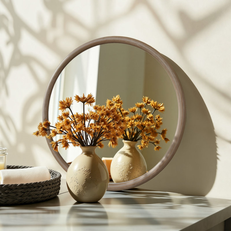 Miroir mural 30 po Leyburn, 30 po x 30 po, Naturel antique