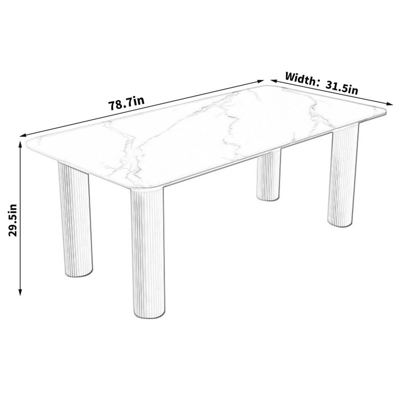 Glossy Rock Dining Table Dining Table, 29.5"H x 78.7"L x 31.5"W