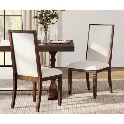 Traditional Solid Wood Dining Chairs Set Of 2,Linen Fabric Upholstered Kitchen Chairs With Turned Decorative Legs, Comfortable Seating With High Backrest For Dining Room, Living Room,Brown