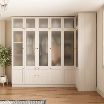 Elegant Corner Wardrobe With Frosted Glass Doors, Ample Storage Shelves, And Drawers - 5-Package Delivery