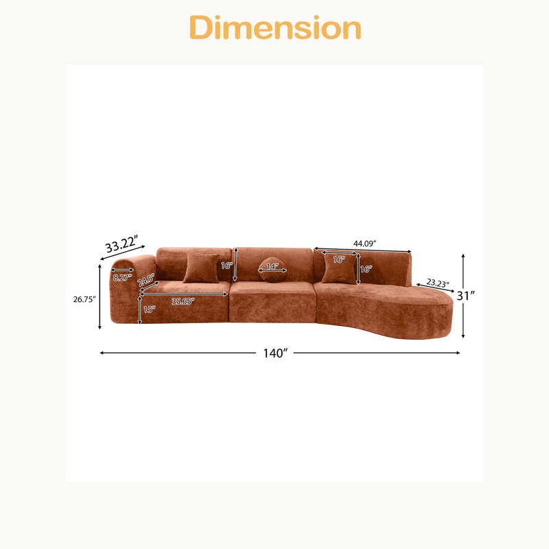 Ensemble de conversation 3 pièces 140 po, Polyester orange