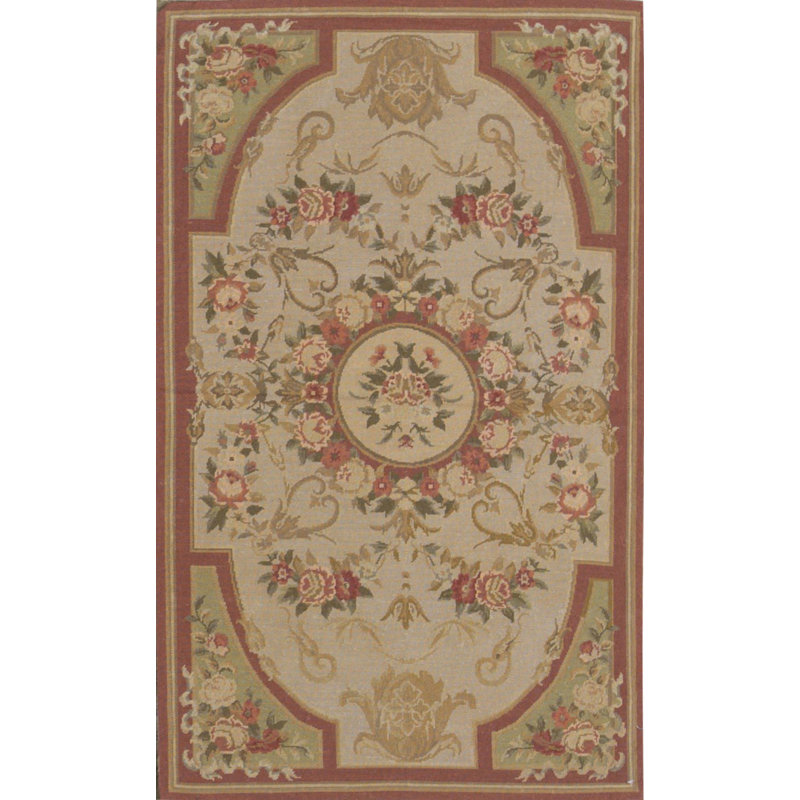 Wool Oriental Area Rug in Beige/Rust
