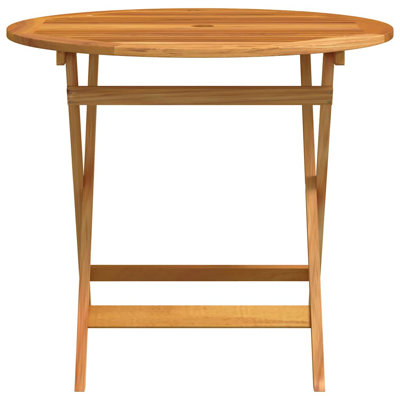vidaXL Folding Dining Table, Round Patio Table, Solid Eucalyptus Wood Brown for 2 People with Umbrella Hole Compact Design for Garden and Patio