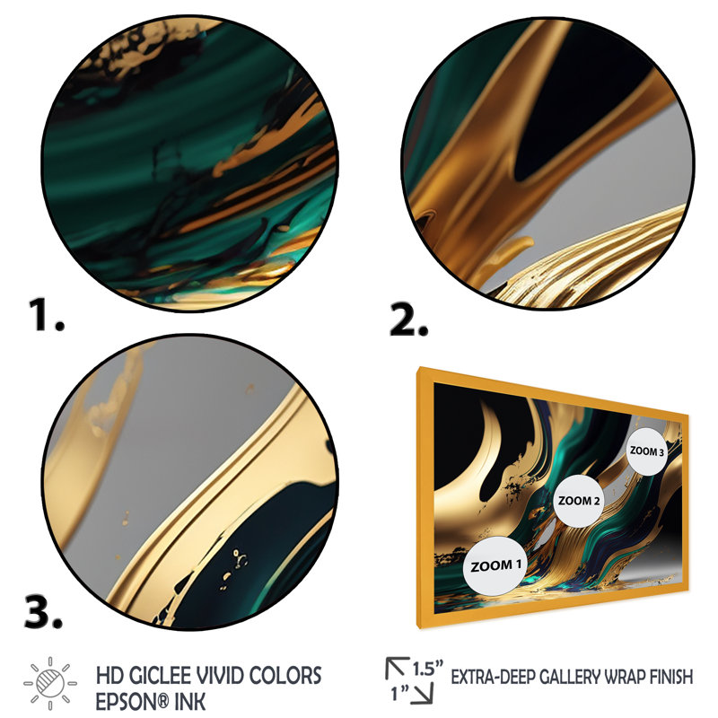 «Green and Gold Agate II», impression sur toile, H 34 po x l 44 po x P 1,5 po, Impression dorée sur toile encadrée