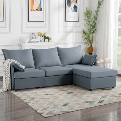 Ebern Designs 93.7" Sectional Sofa With Ottoman, Including 2 Armrest Pillows
