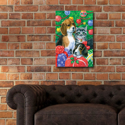  'Puppies And Kitten Under The Tree' by Geraldine Aikman Acrylic Glass Wall Art, 16" x 24"