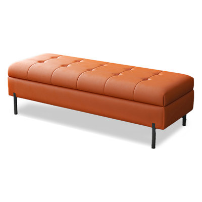Light Luxury Microfiber Storage Ottoman with Solid Wood Frame