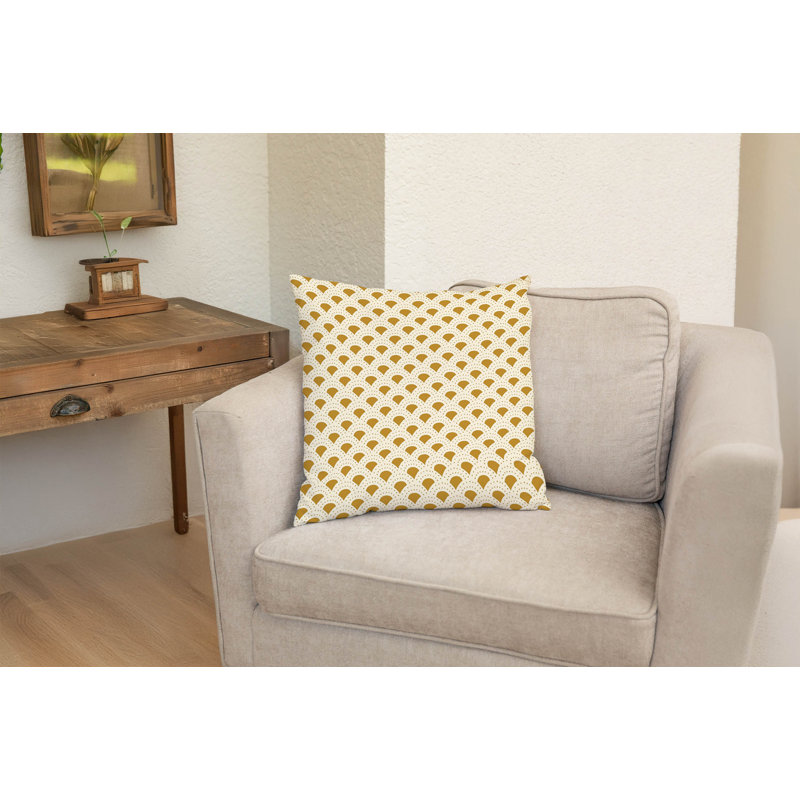 Coussin décoratif à pois, Ocre doré géométrique, Carré 26 po