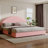 Bensu Luxury Curve-Shaped Headboard Bed Frame, Elegant Boucle Upholstered Platform Bed with Modern Design-756670530-756670531