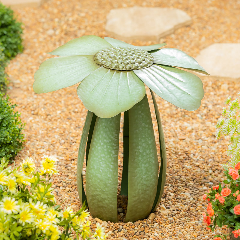 Green Flower Metal Garden Statue, 17in