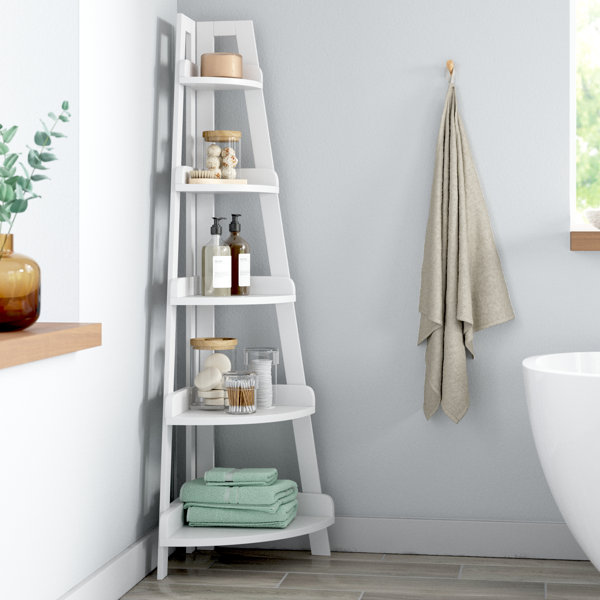 Lamar 17.75 W x 39.5 H x 13 D Solid Wood Free-Standing Bathroom Shelves Dotted Line Color: White