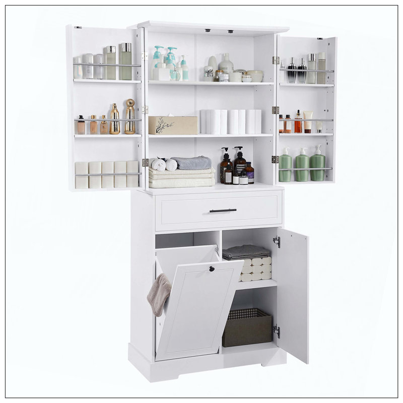 Freestanding Bathroom Cabinet Tilt-Out Hamper Drawers Shelves