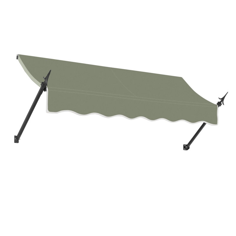 Awntech New Orleans Acrylic Fabric Fixed Awning with Iron Spear Arms, 24" H x 64.5" W x 16" D, Sage