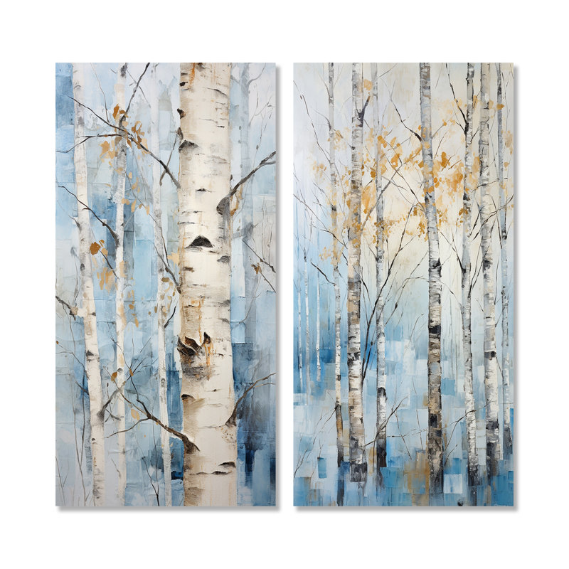 White Birch Trees Forest Winter Scenery - Tree Birch Canvas Prints Set Of 2, Wrapped Canvas, 40" H x 41" W