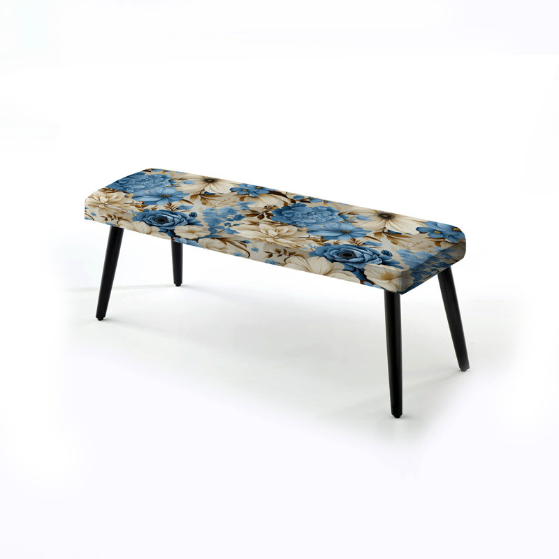 Bouquet blanc et bleu avec motif floral - banc noir rembourré floral