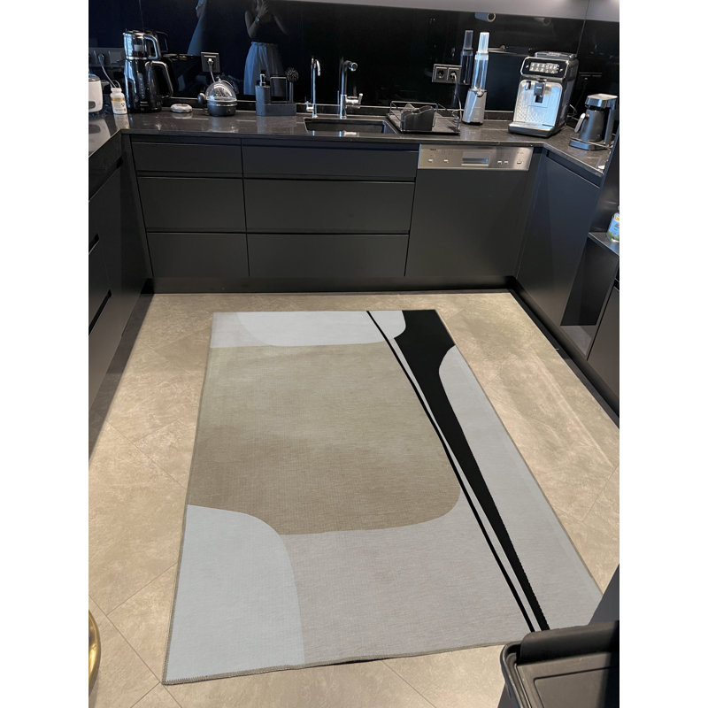 Tapis décoratif moderne à motif abstrait beige, Rectangle 4 pi 11 po x 9 pi 10 po