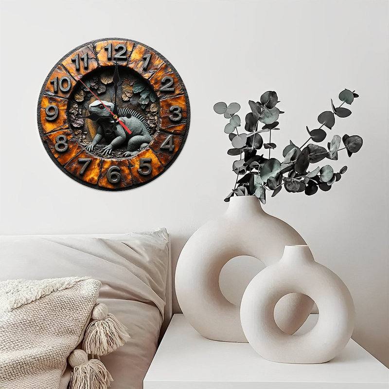 Unique Iguana Resin Wall Clock Home Decor
