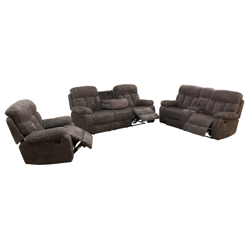 Ensemble de trois pièces de canapé brun intelligent antibactérien et anti-boulochage inclinable à 110-115 ° avec compartiment de rangement et porte-gobelet