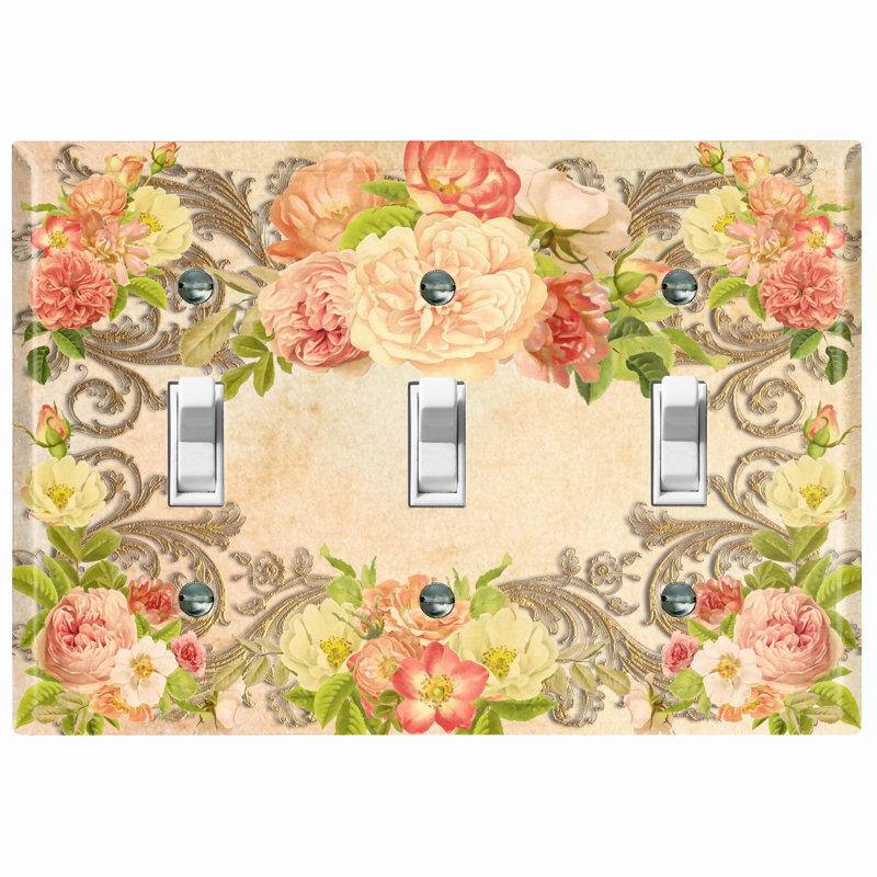Plaque murale à 3 interrupteurs à bascule Pink Rose Frame 1, Rose rose