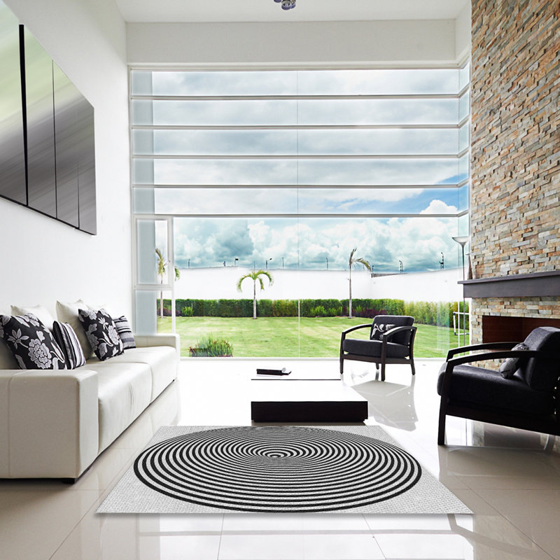 Tapis noir/blanc à motifs, Carré 8 pi