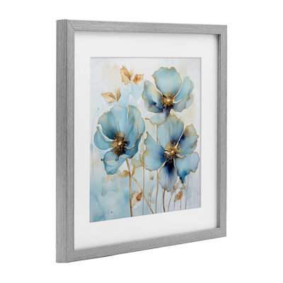 Sapphire And Gold Florals Framed Print Under Glass, design by Creative Studio