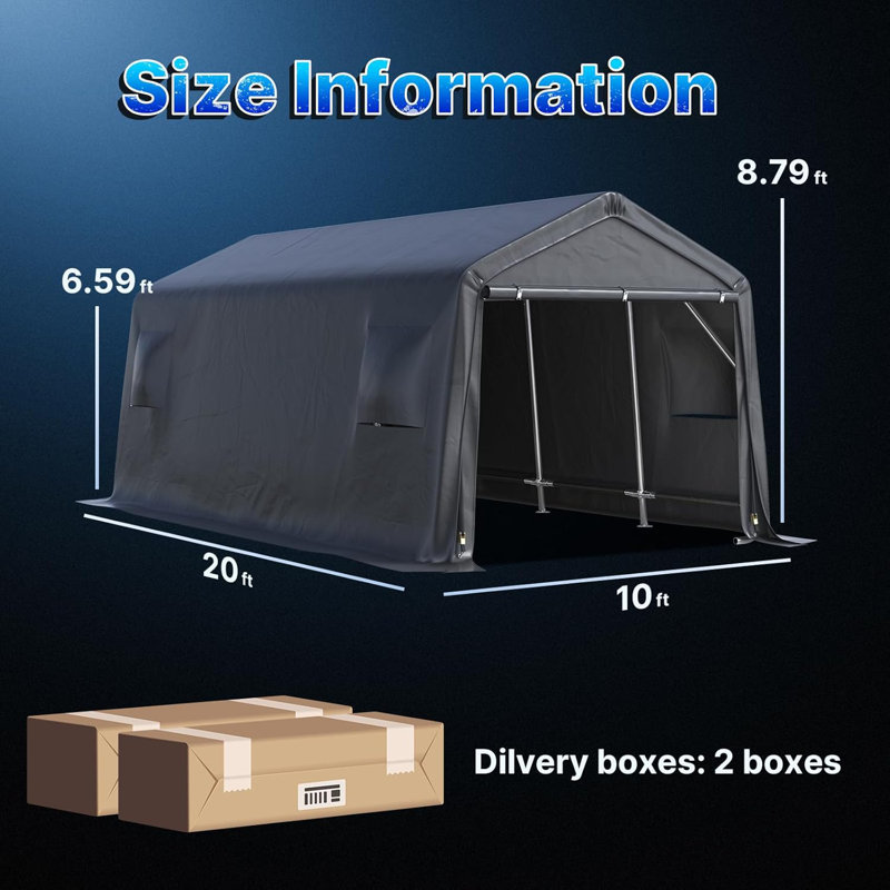 Abri de rangement extérieur à abri anti-neige pour abri de jardin extérieur de 10 pi x 20 pi Advance, Grey, Gris