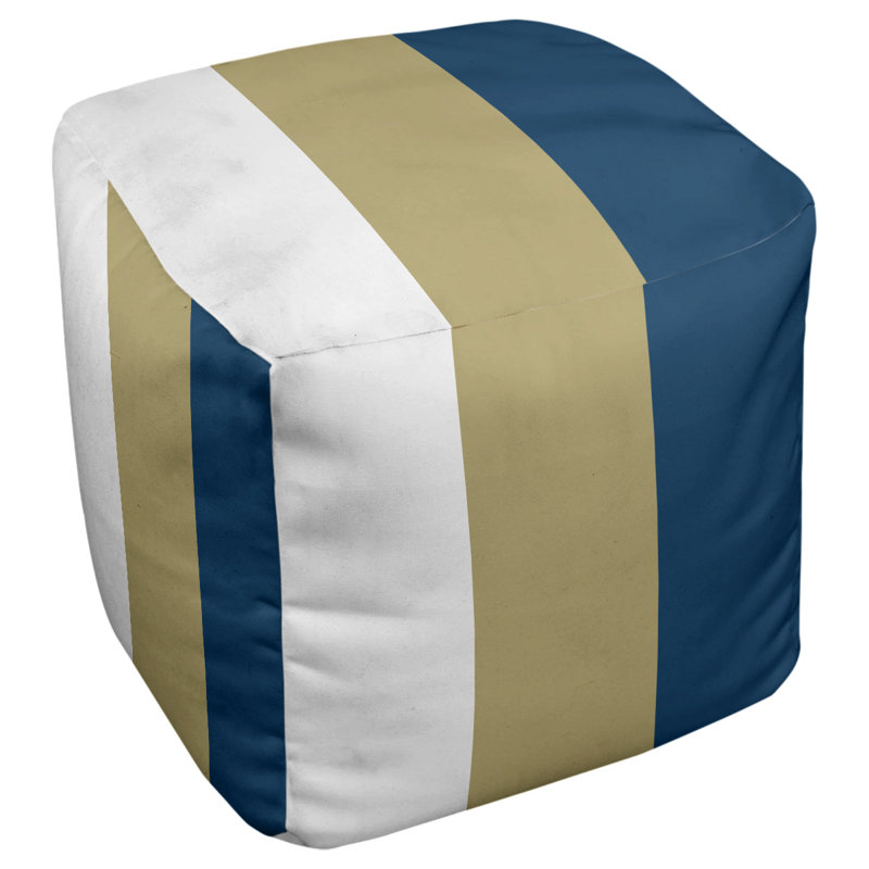 Upholstered Ottoman, White/Gold/Blue