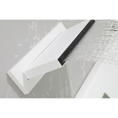 Wall Mount Tub Faucet Spout, Stainless Steel Waterfall For Bathroom, High Flow, White, Attractive Bathroom Design Filler Mounted Shower Faucet, Steel, Exquisite Element