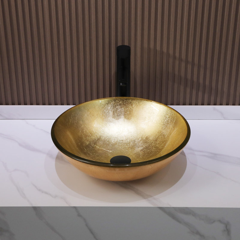 16.5"L x 16.5"W Glass Bathroom Vessel Sink Circle Tempered Glass Bathroom Sink with Pop-up Drain and Basin Faucet