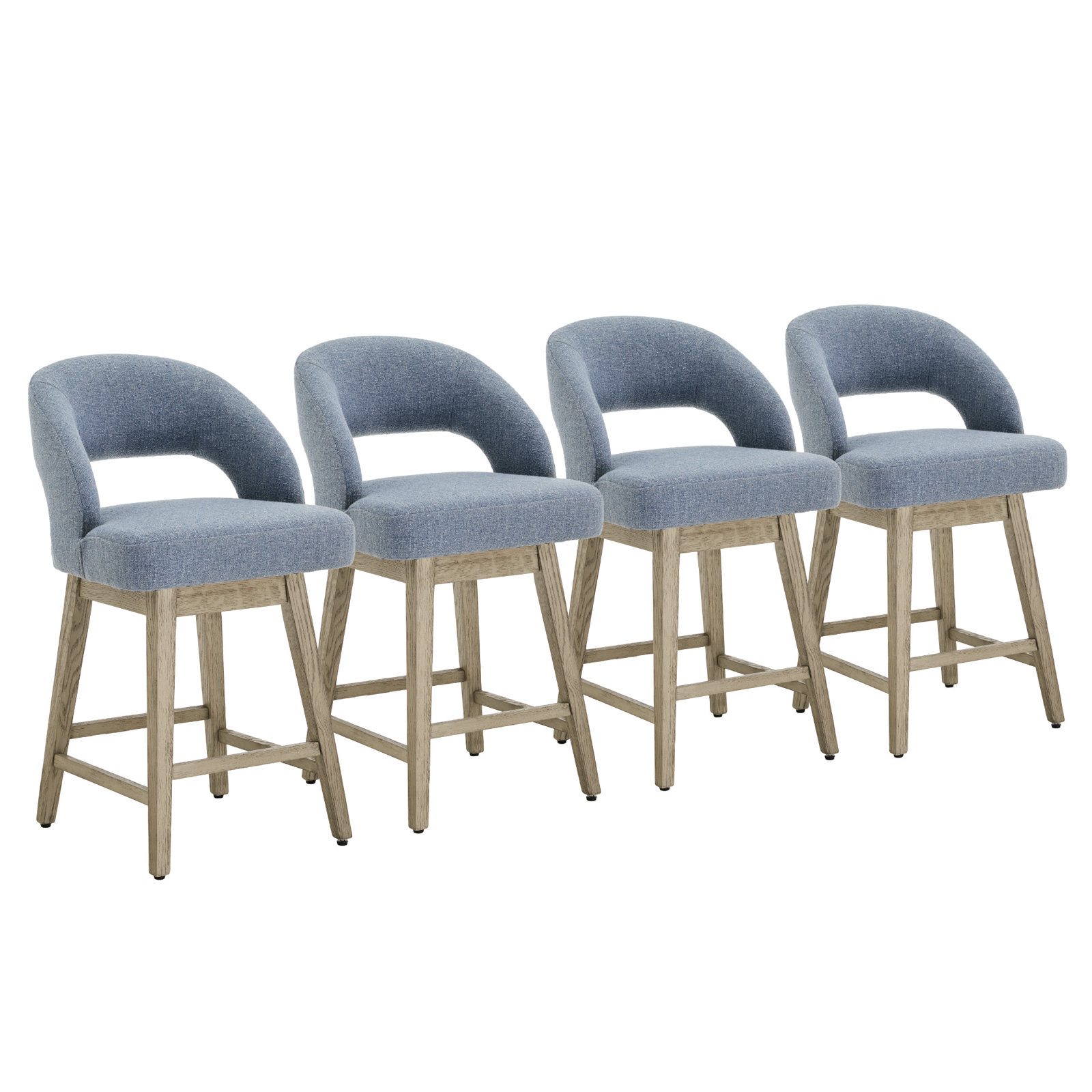 Neta 26'' Upholstered Swivel Counter Stool With Solid Wood Frame Set Of 2 (2 Sets Included), Blue