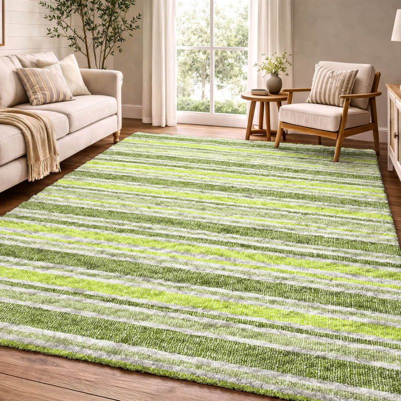 Premium Machine Washable Dream Shag ADS531 Striped Rug, 8' x 10', Fern