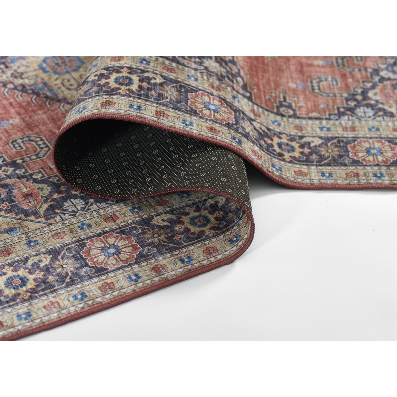 Avonmore Oriental Machine Woven Polyester Area Rug in Red, Rectangle 6' x 9'