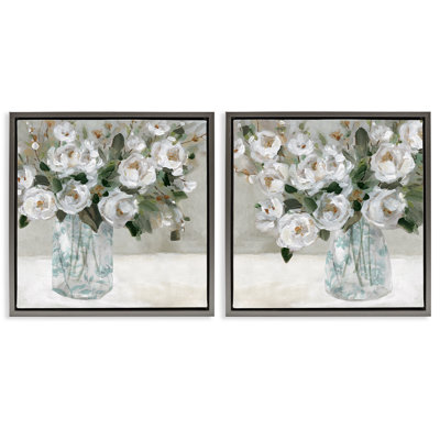  «Blooming White Rose Bouquets», ensemble de 2 toiles flottantes encadrées par Carol Robinson