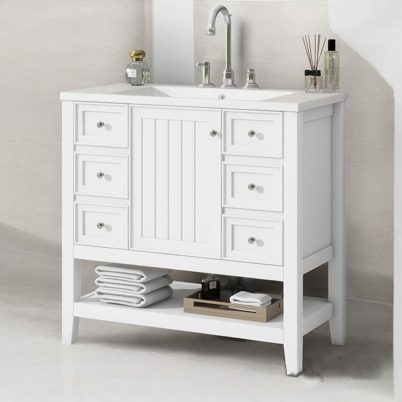 Meuble-lavabo simple 36 po avec comptoir, Blanc