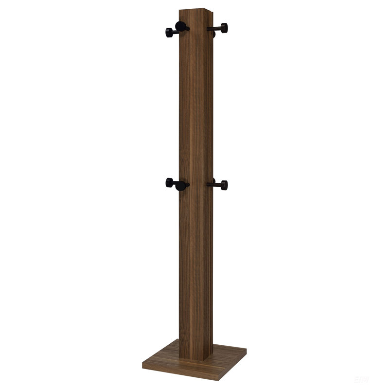 Rawlins Walnut Engineered Wood Coat Rack With 8 Hooks, Mid-Century Modern Design For Entryways And Mudrooms