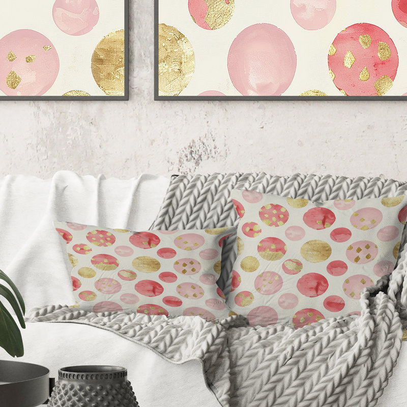 Glam Poka Dots - Coussin Glam, H 16 po x l 16 po, Or / rose