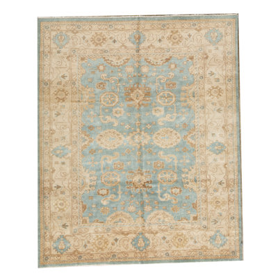 Tapis bleu clair et ivoire noué à la main de haute qualité