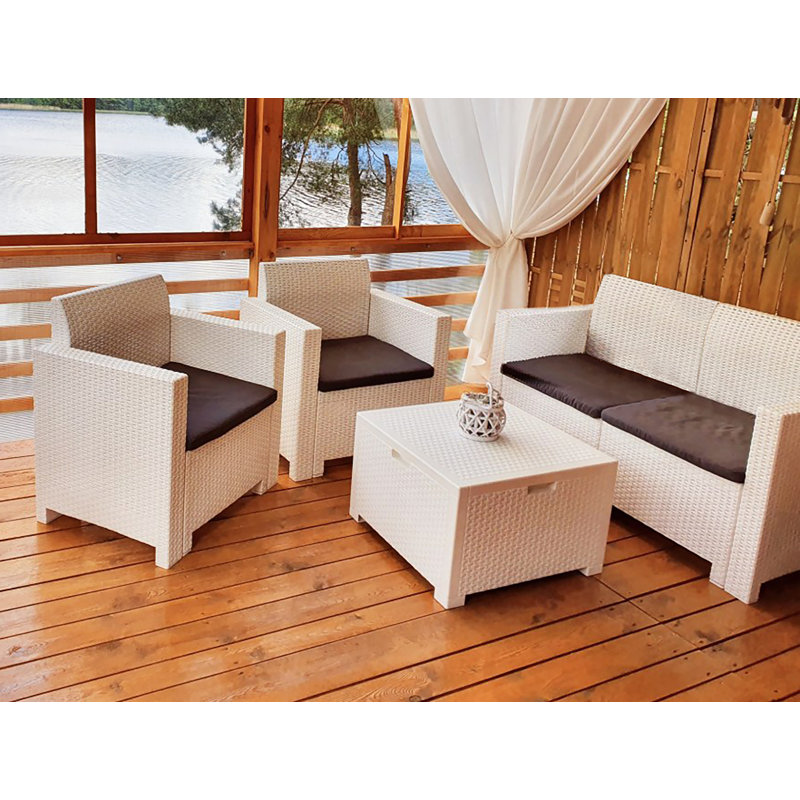 Lochie 4 - Person Patio Dining Set with , Cushions Included, White
